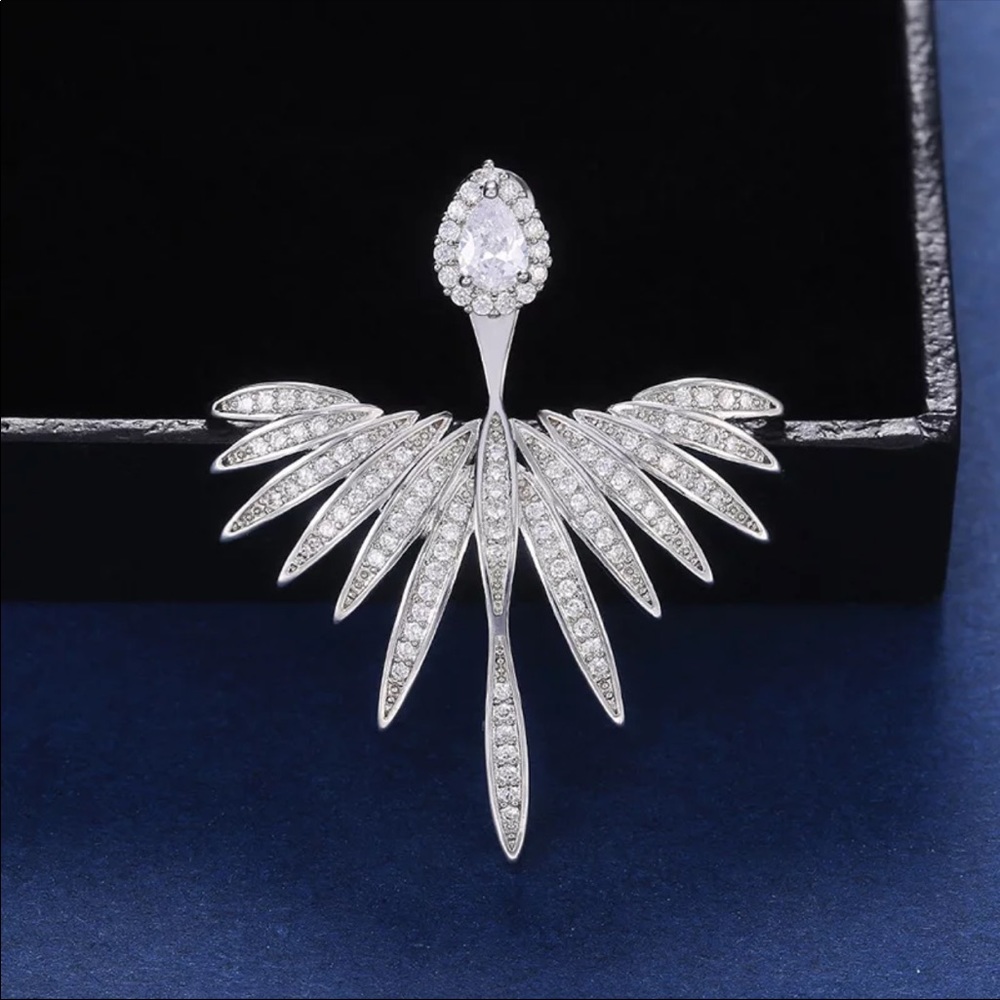 New 925 Silver Wings of Angel Diamond Stud Earrings - Picture 3 of 5